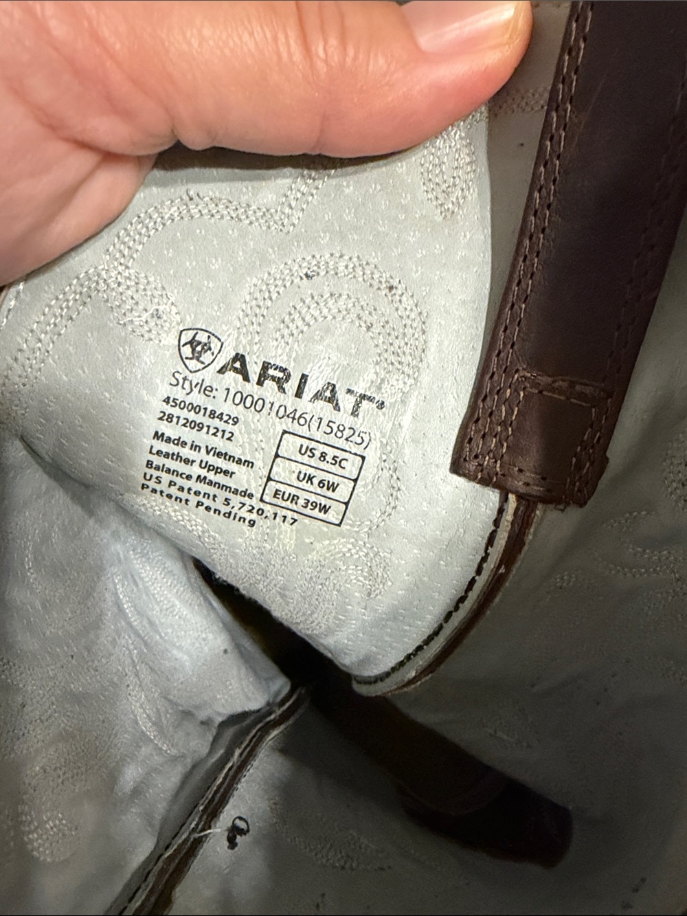 Ariat Brown Leather Western Boot Interior Detail size 8.5 BNWOT - Picture 12 of 12